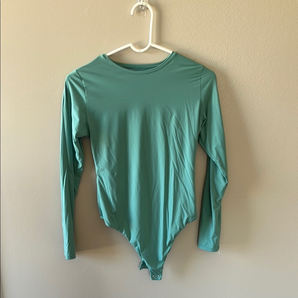 Auden Blue Asymmetrical Long Sleeve Bodysuit